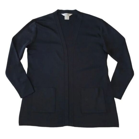 Misook Fine Knit Open Front Longsleeve Sweater Cardigan in Black Size Small - Picture 2 of 9